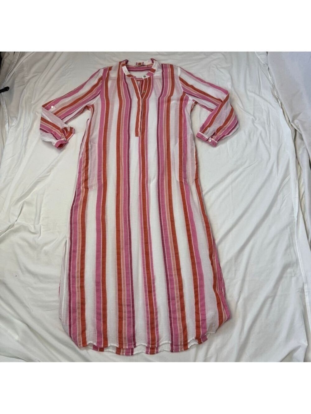 Soft Surroundings Women's XL Tall Striped Maxi Dress Cover Up Pink Orange White - Picture 8 of 12